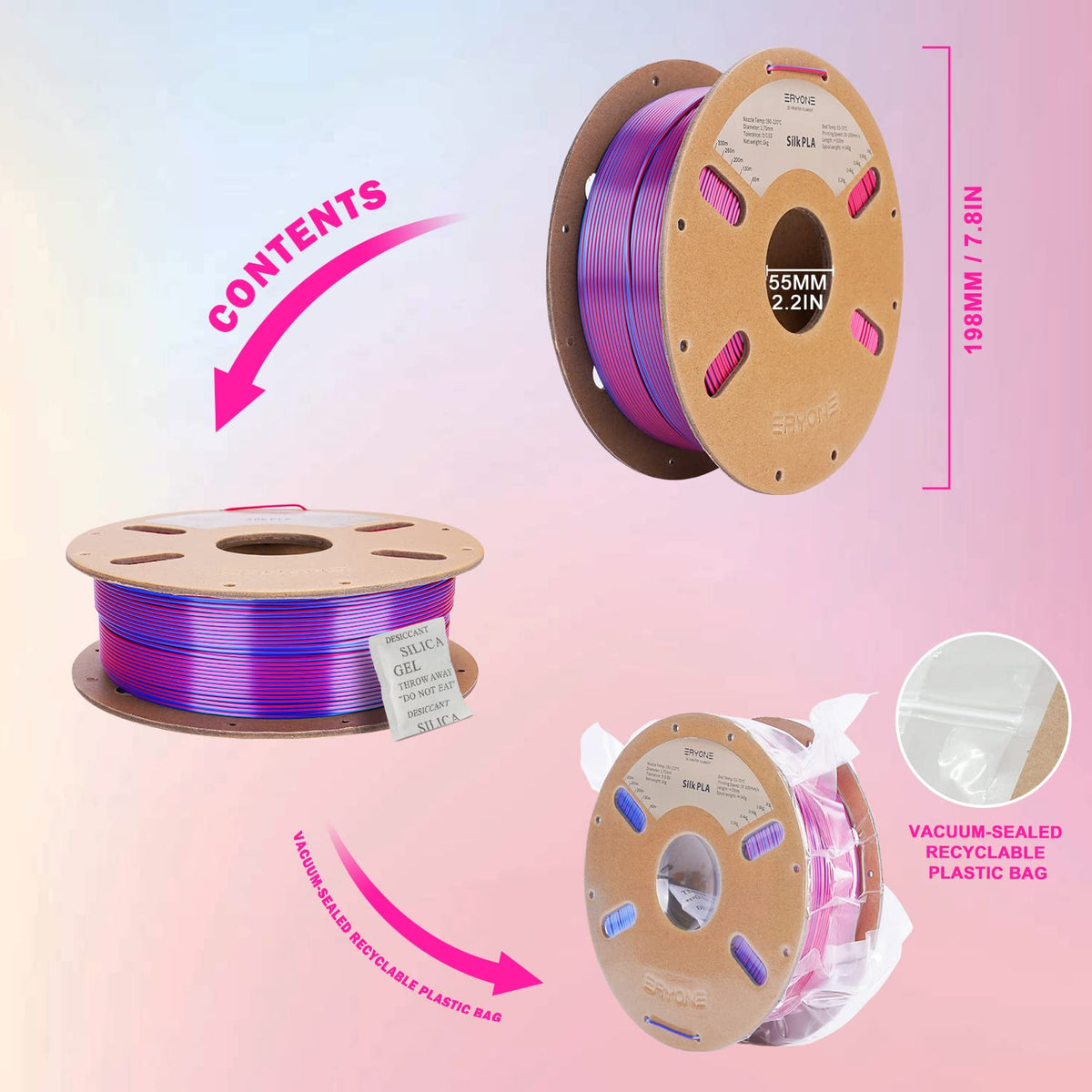 ERYONE Silk PLA Filament 1.75mm,3D Printer Filament PLA,Shiny Glossy PLA Filament,+/-0.03mm,1kg(2.2lbs)/Spool,Silk Liquid Gold