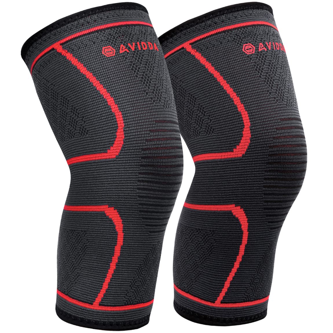 AVIDDA Knee Support Brace 2 Pack - Compression Knee Sleeves for Arthritis, Joint Pain, Ligament Injury, Meniscus Tear, ACL, MCL, Tendonitis, Running, Squats, Sports