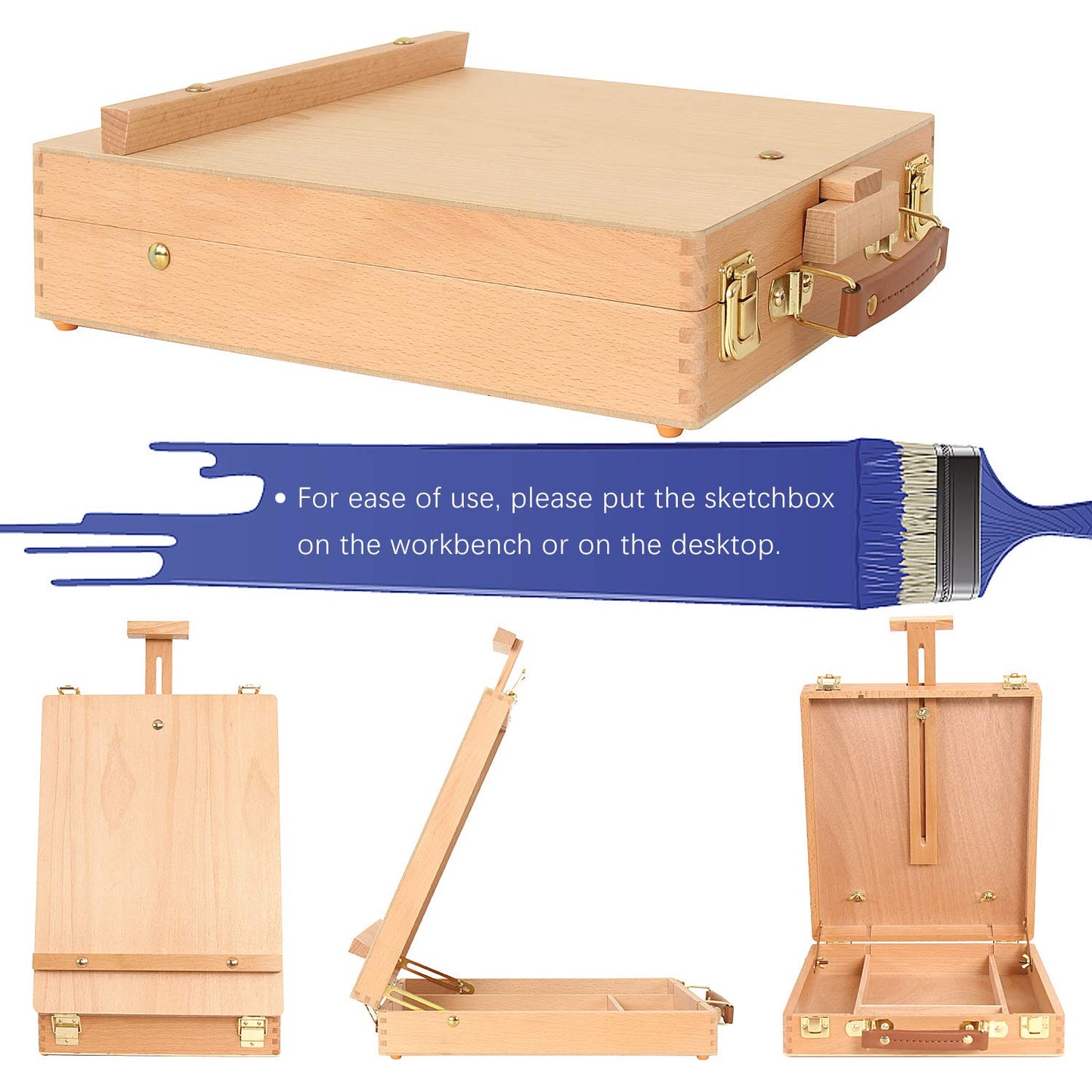 Kuyal Wood Box Easel Artists Painting Set with 18 Acrylic Oil Paint Colors, 12 Color Pencil, 6 Artist Brushes, 1 Stretched Canvas, 12 Soft Pastels, Art Table Easel with Supplies