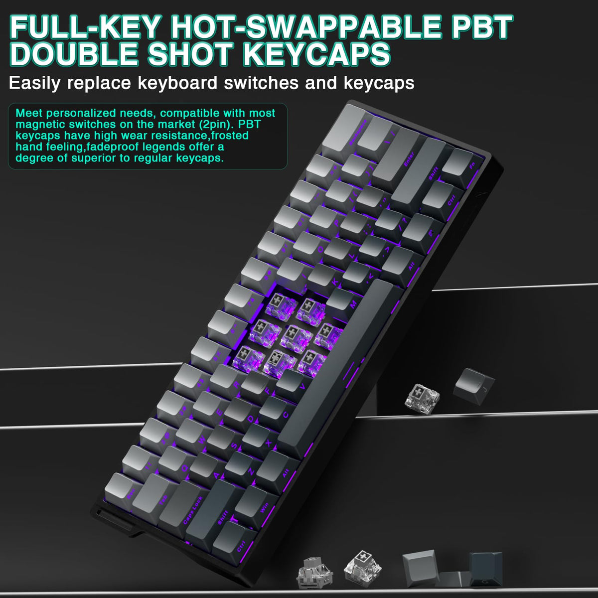 AULA WIN60 HE Mechanical Gaming Keyboard Wired,Hall Effect Magnetic Switches,Adjustable Actuation Rapid Trigger,8K Polling Rate,RGB Backlight,60% Percent Keyboard for Mac/Win (BLACK) (Pack of 2)