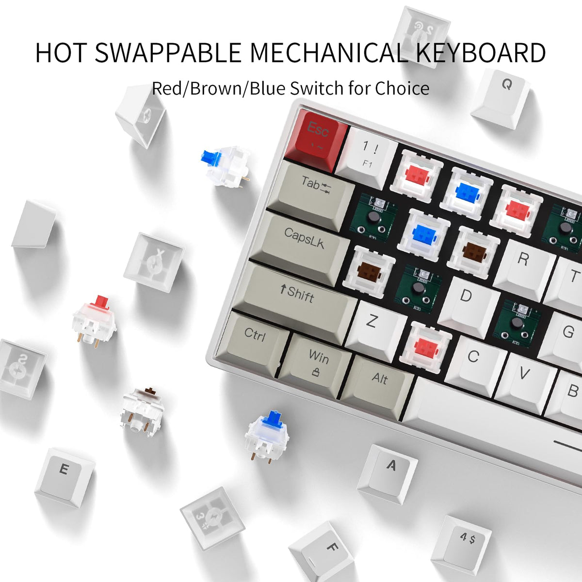 NEWMEN GM611 Gaming Keyboard,60% Percent Mechanical Keyboard Red Switches