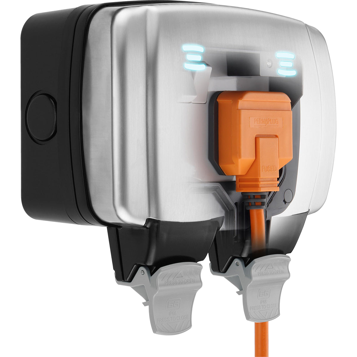 BG Electrical Outdoor Double Switched Power Wall Plug Socket, Weatherproof, Nexus Storm, Grey, 13A, IP66 Rated, WP22