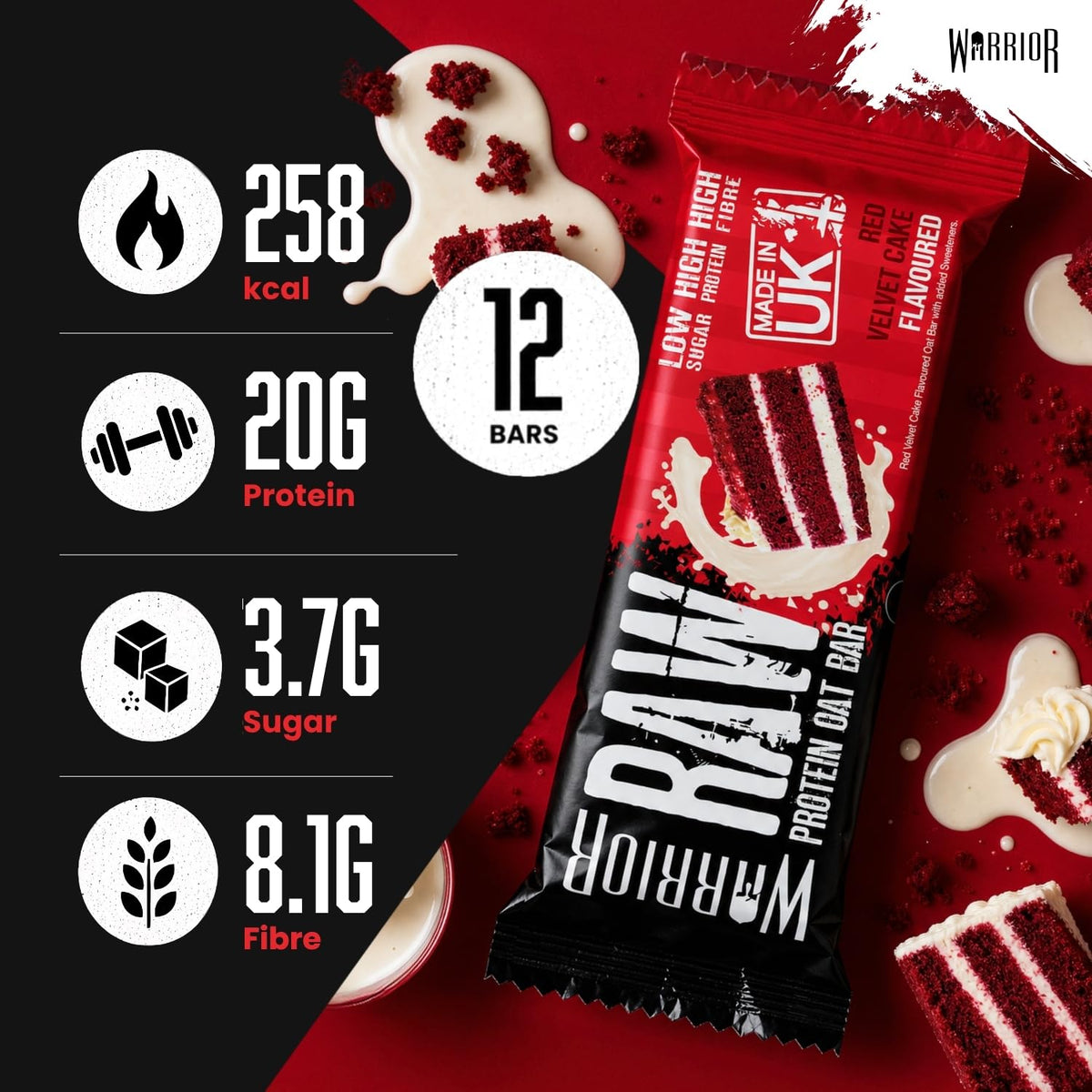 Warrior RAW Protein Bars 12 x 75g High Protein Oat Flapjack Snack