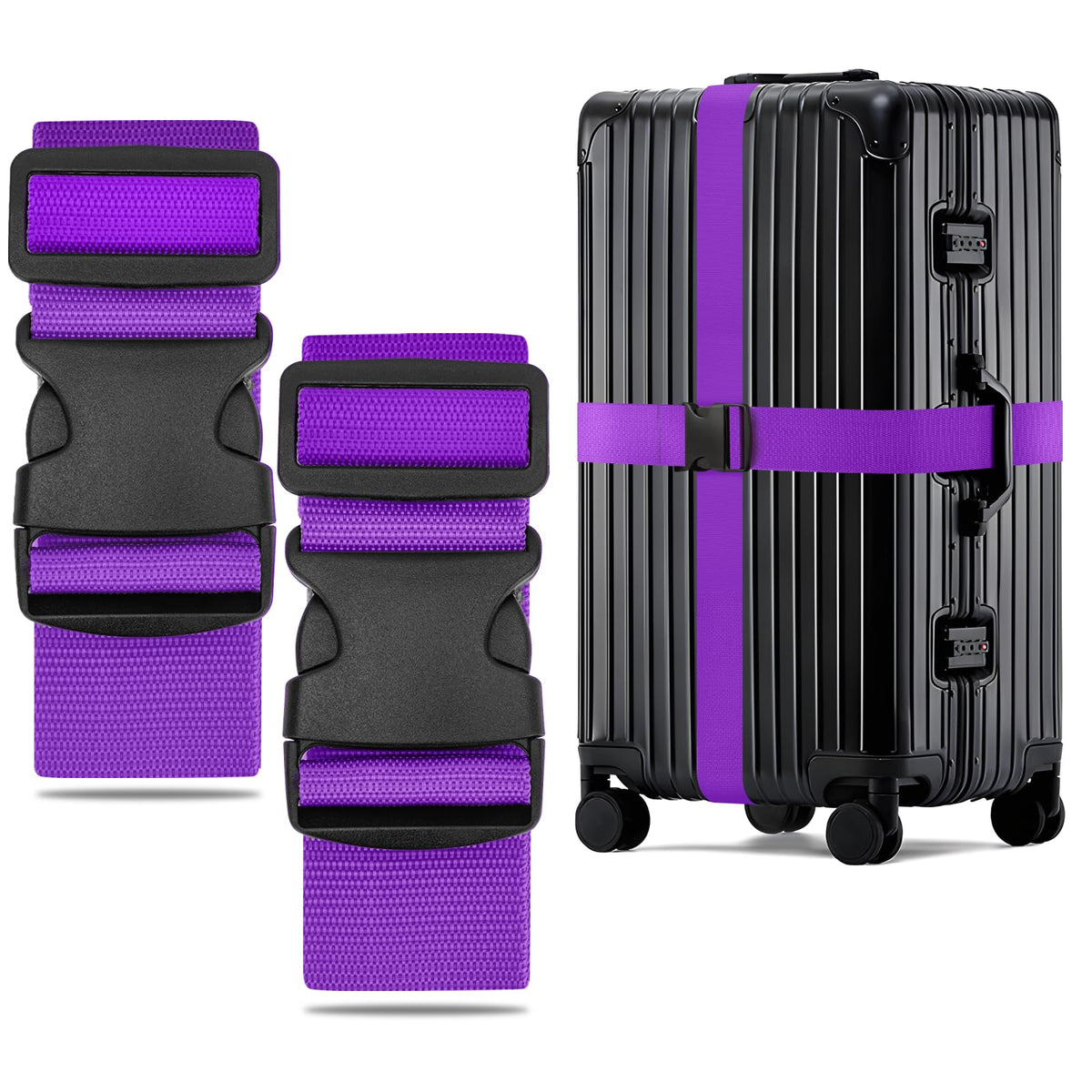 WISYOK Luggage Straps Extended, 4 Pack, 130-250cm Adjustable, Blue Orange