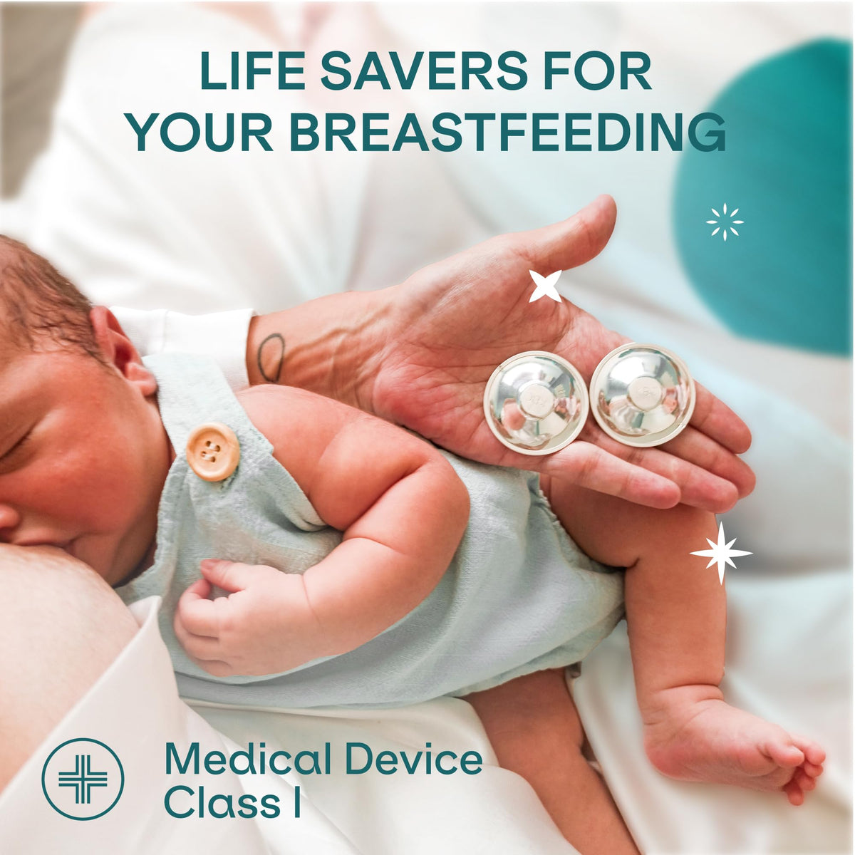 Koala Babycare Silver Nipple Shields - Silver Cups Breastfeeding for Nursing Newborn - Protect and Soothe Your Nursing Nipples - Made in Italy - Medical Device Class 1 -Tri-Laminate Silver