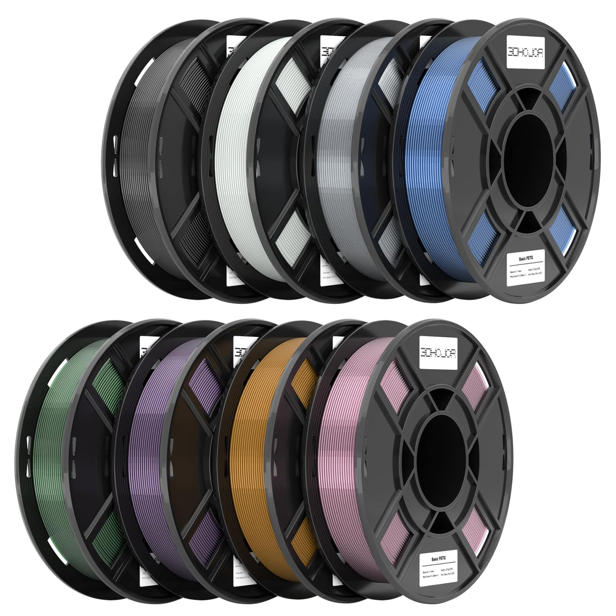 3DHoJor Basic PETG Filament 1.75mm 1kg*2 Bundle for 3D Printers-2Pack Black