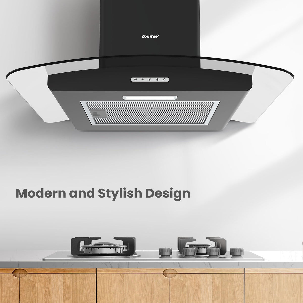COMFEE' 60cm Cooker Hood, Glass Extractor Hood, Stainless Steel