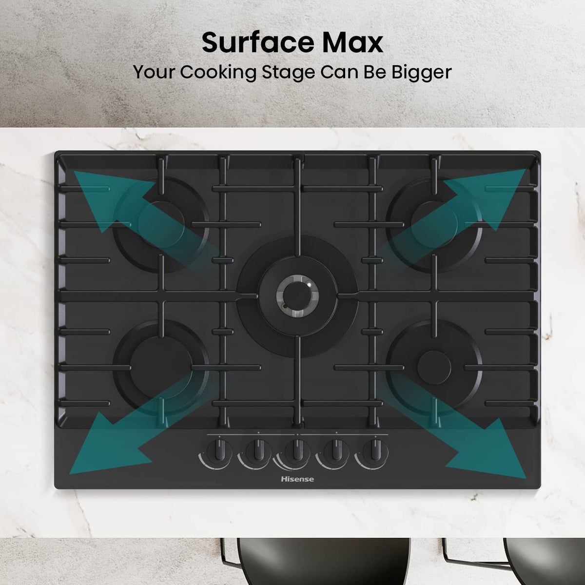 Hisense GM642XHS Built-in 60cm Gas Hob - Stainless Steel with 4 Cooking Areas, Easy Clean Surface, One -Hand Ignition, 60 x 52 x 8.9 cm (L x W x H)