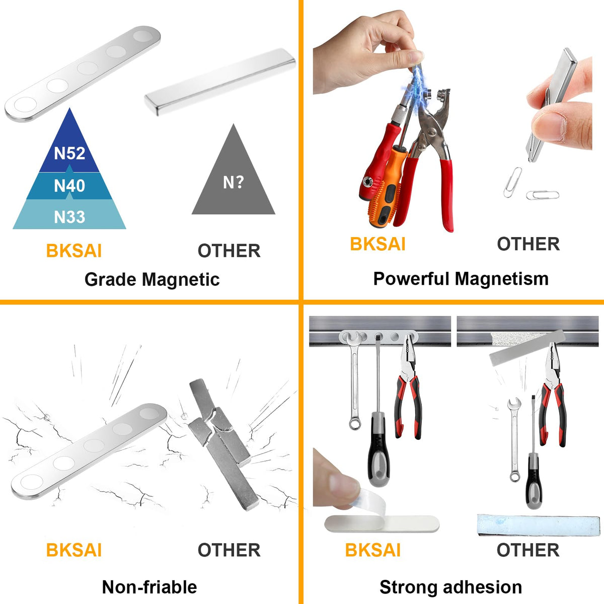 BKSAI Unbreakable Strong Magnet, 12 Pcs Self-Adhesive Neodymium Bar Magnets