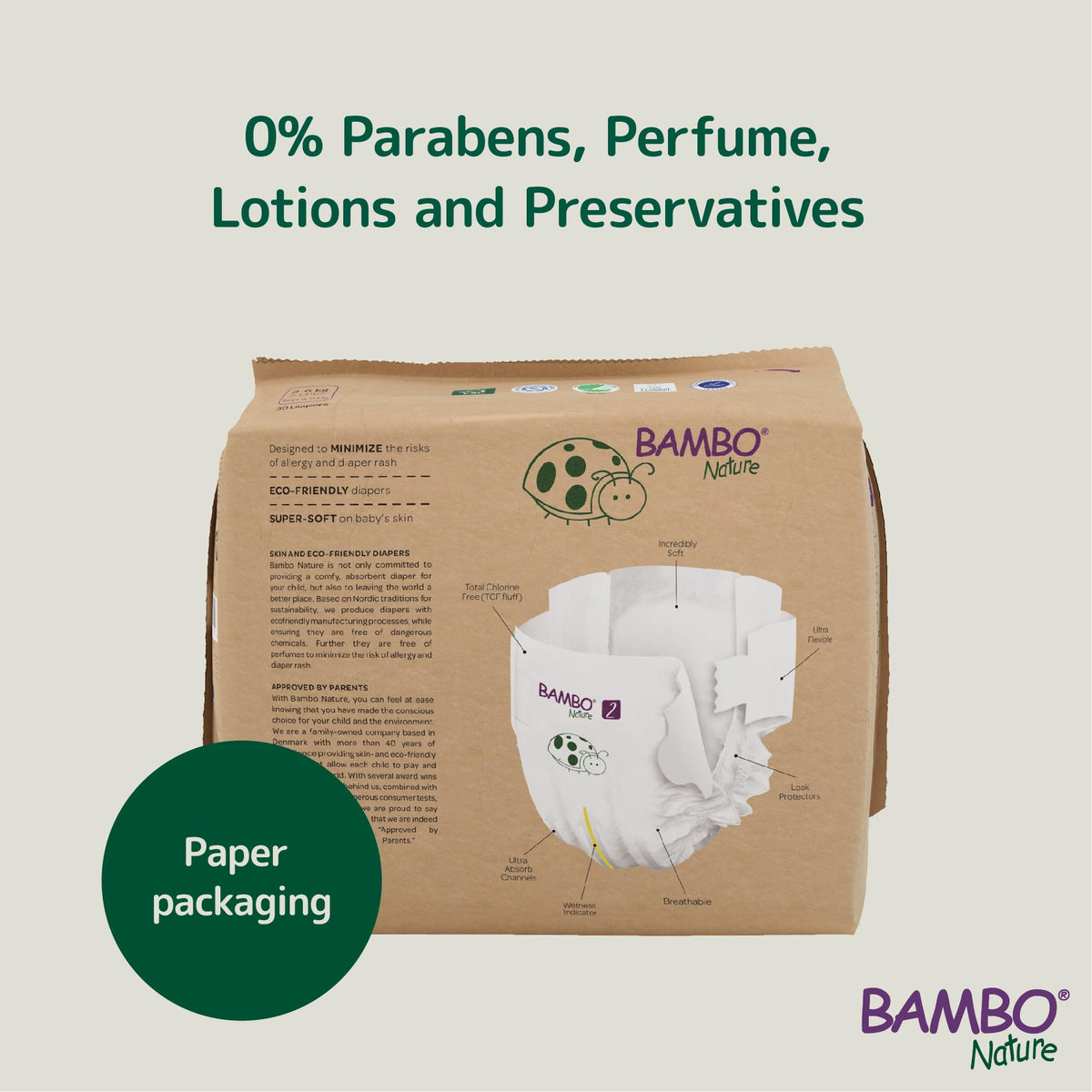 Bambo Nature Premium Eco Nappies, Premature Size 0 (2-7lb/1-3kg), XXS, Pack of 24, Eco-Labelled Nappies, Enhanced Leakage Protection, Secure and Comfortable Baby Nappy
