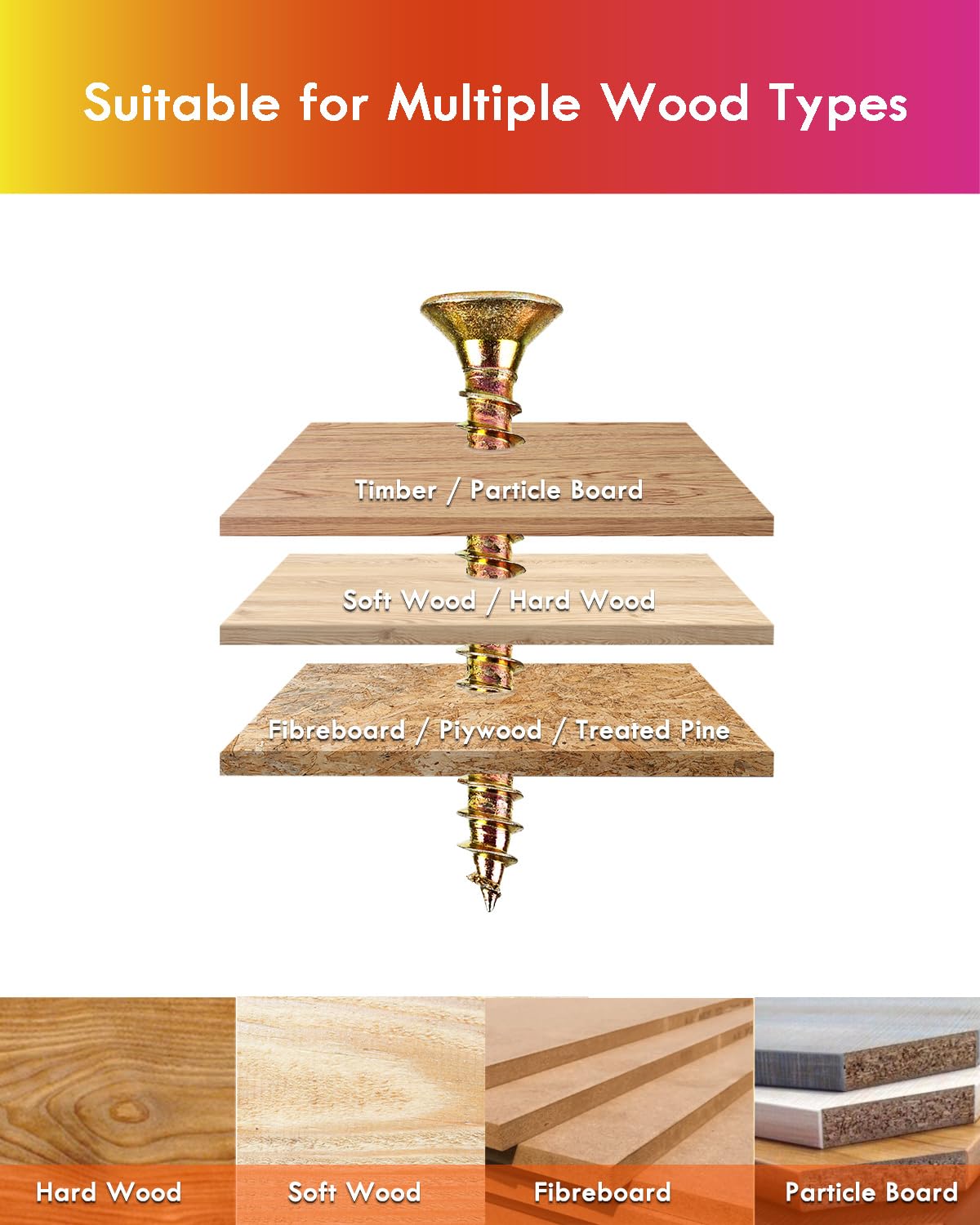 Wood Screws 800PCS Assortment, Countersunk Self Tapping Screws