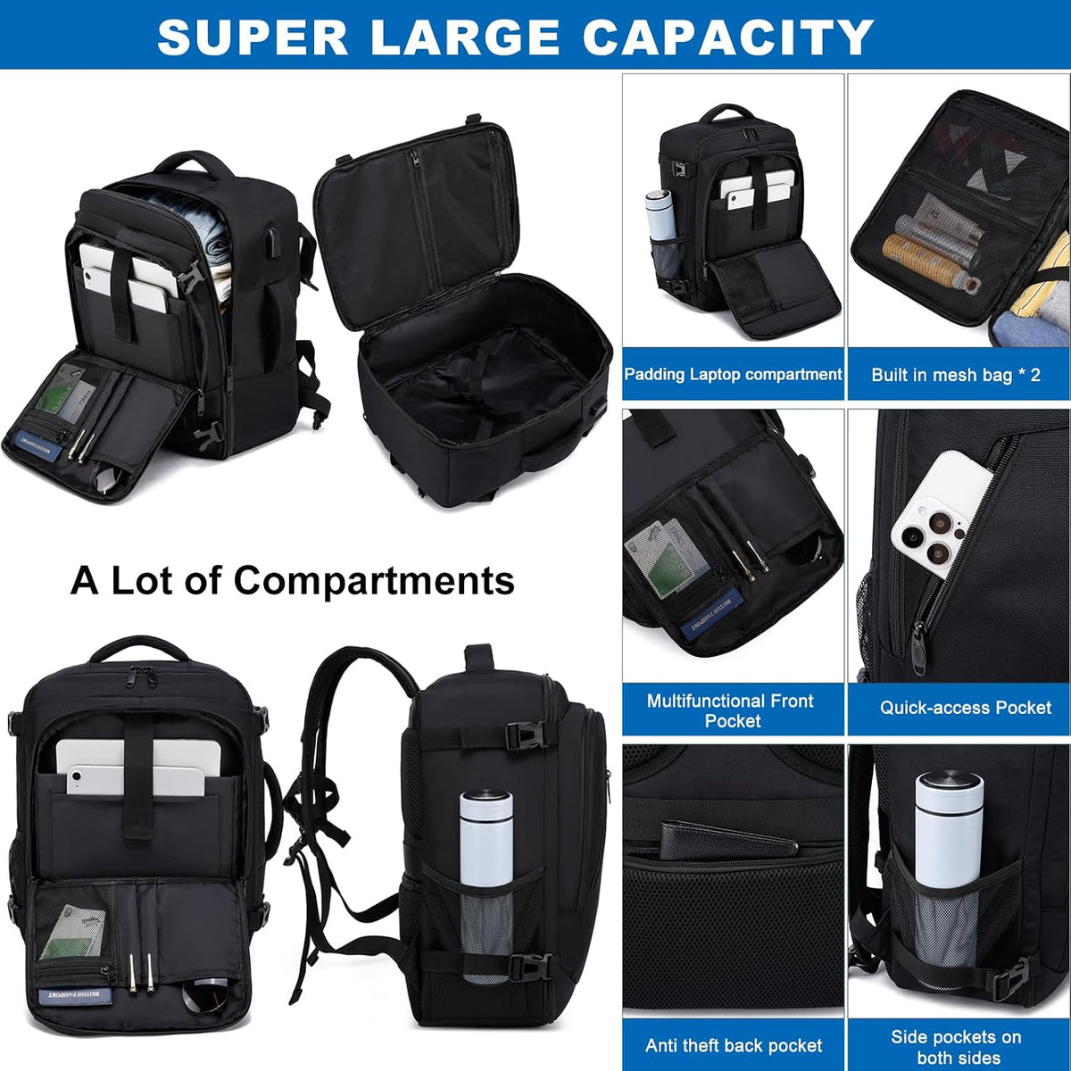 Ryanair Cabin Bags 40x30x20 Underseat 24L Small Travel Backpack Cabin Size