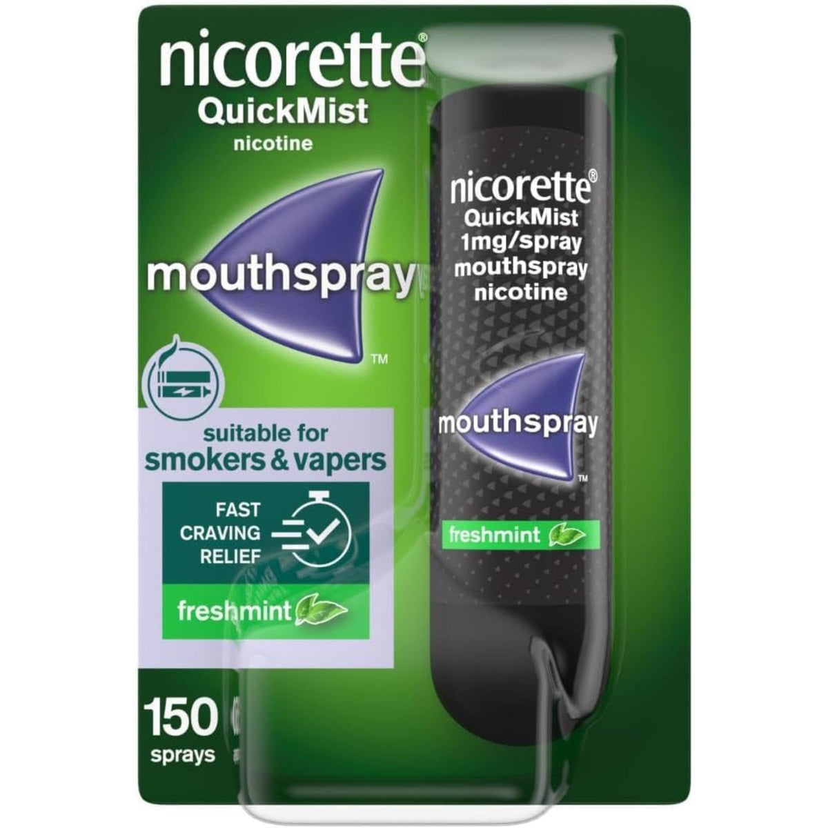 Nicorette Quickmist Mouthspray, Freshmint Nicotine Mouthspray, 2 Units x 150 Sprays (Packaging May Vary)