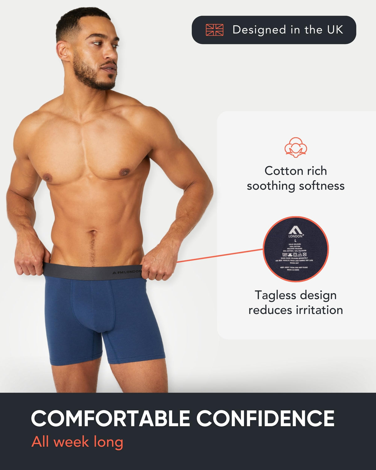 FM London 7-Pack Mens Boxers, Cotton Rich, Soft & Stretchy Mens Underwear