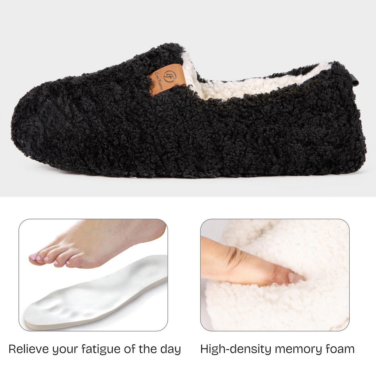 EverFoams Women's Fuzzy Full Slippers Faux Shearling Memory Foam