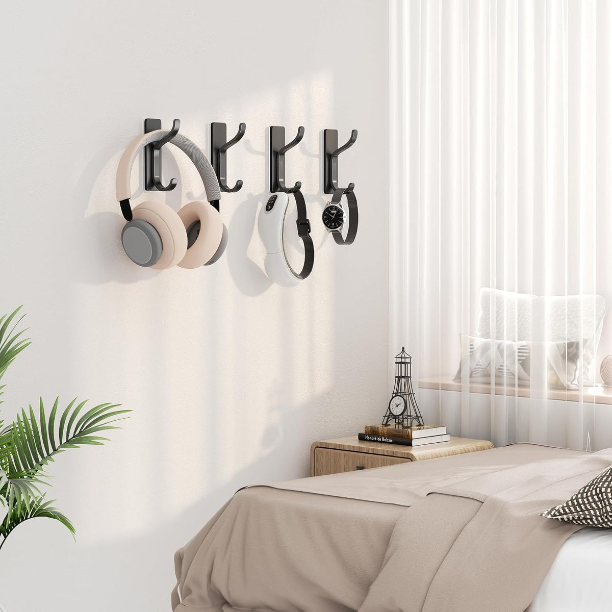 pickpiff Self Adhesive Hooks for Coat,8KG Stick-On Wall Hooks, Black 4 Pack