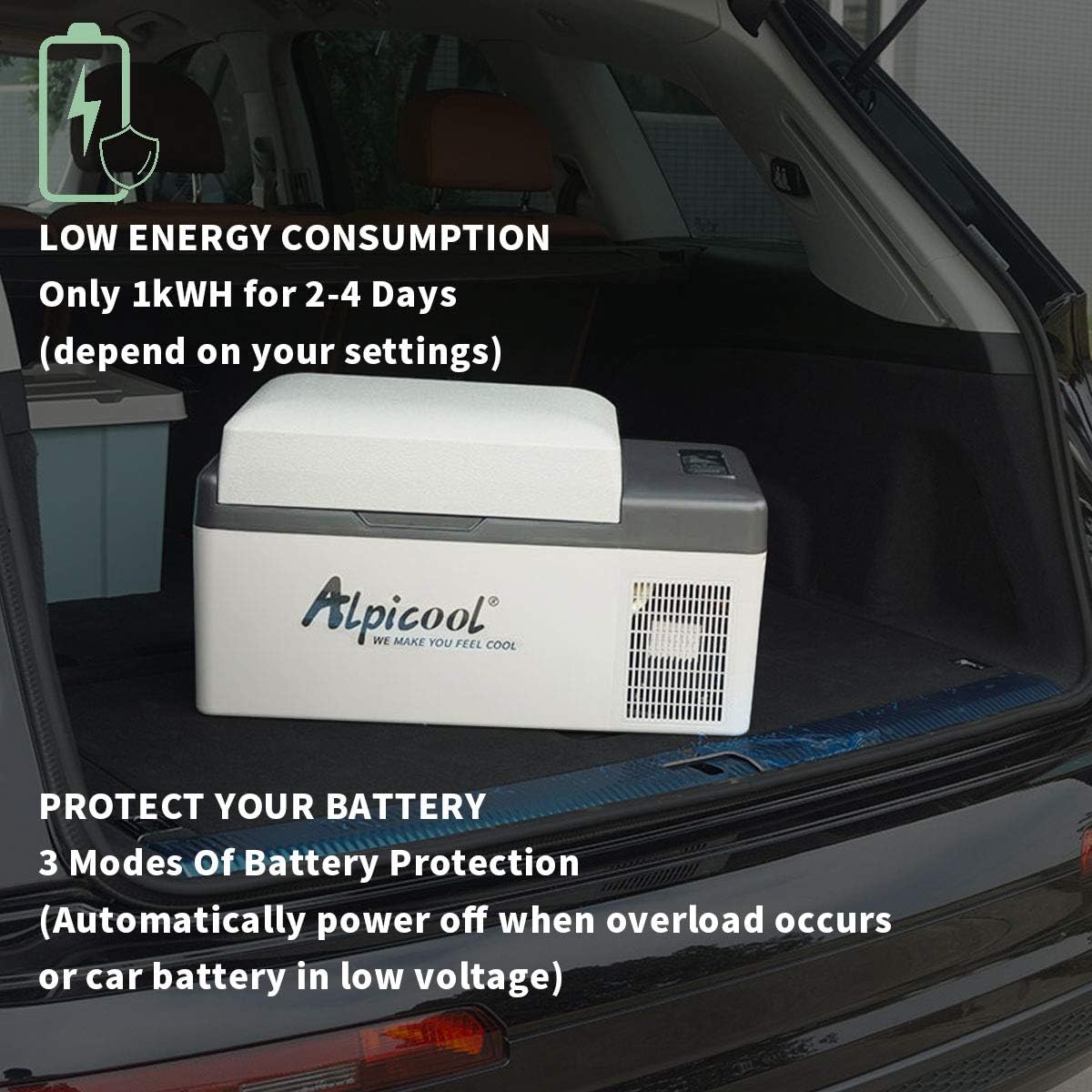 Alpicool 20L Car Fridge Freezer Portable Compressor Refrigerator, 12/24V DC & 230V AC Camping fridge -20℃~20℃ with APP Control, Energy Saving cooler for Caravan, Camping, Home, RV