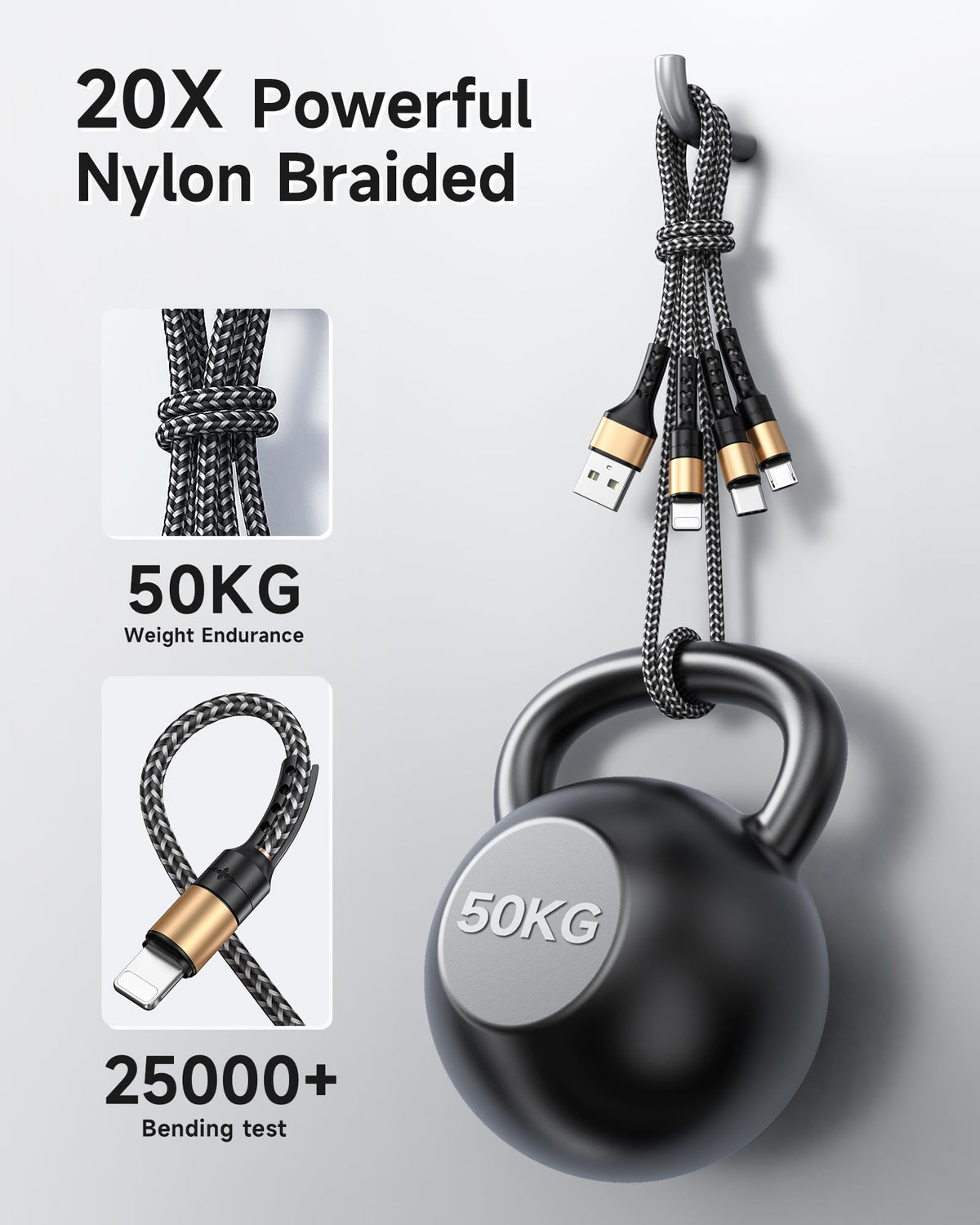 RAVIAD Multi Charger Cable, 3 in 1 Charger Cable 3A USB Fast Charging Cord