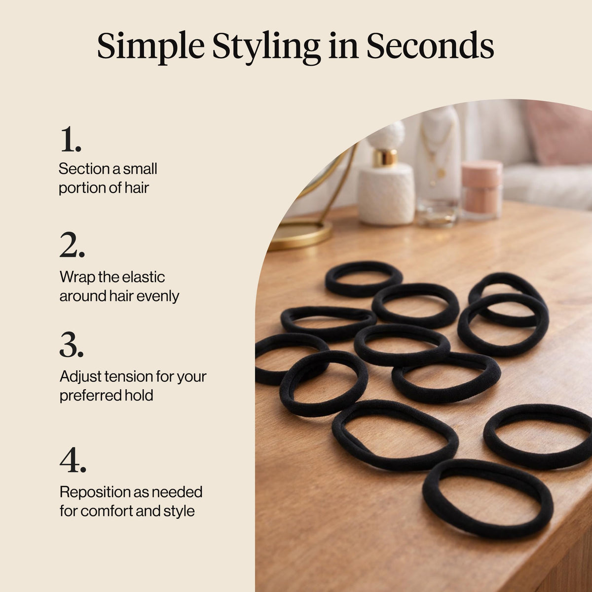 Kitsch Soft Nylon Hair Ties No Damage 6pcs - Black