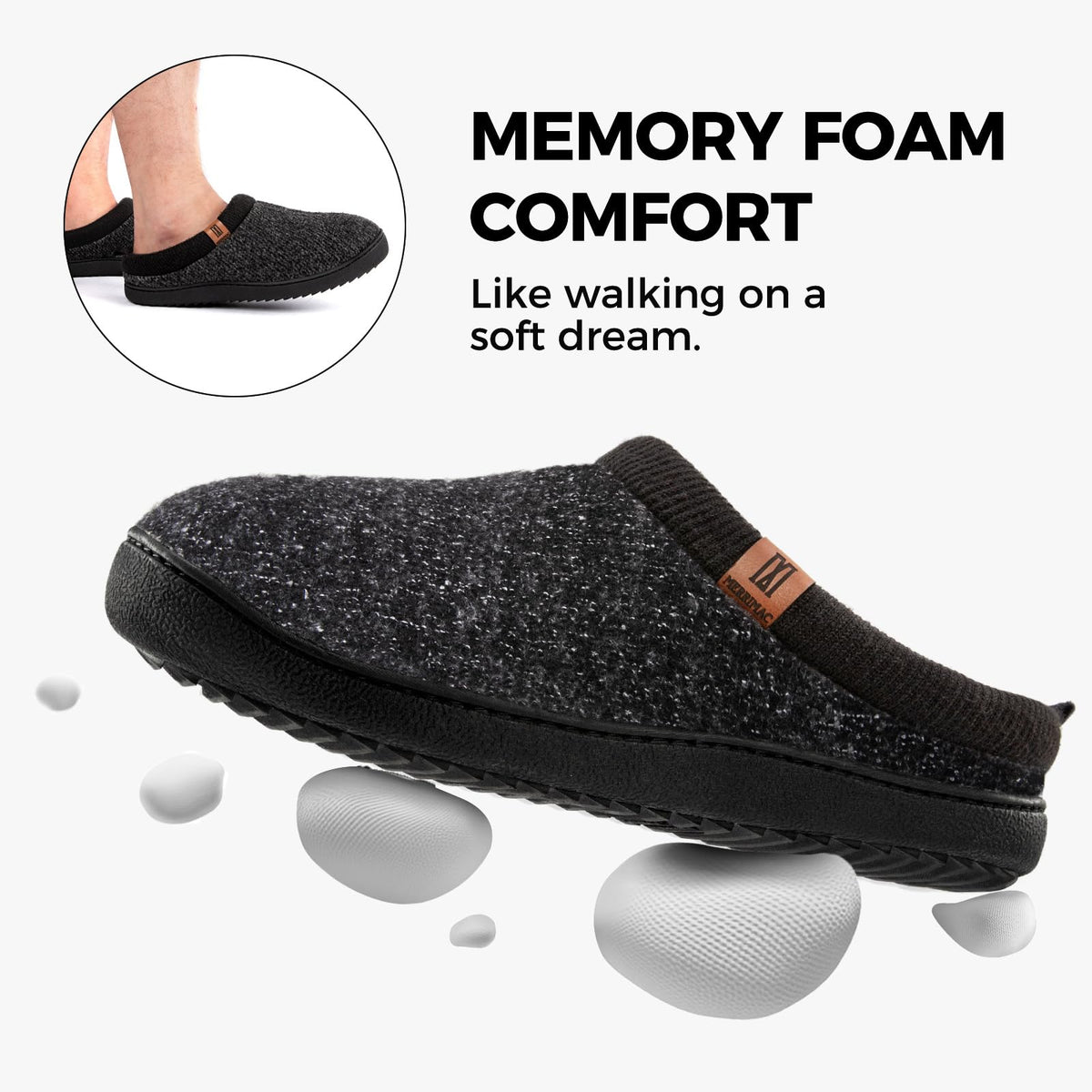 MERRIMAC Men's Slip-on Slippers Memory Foam Non-slip Indoor House Shoes