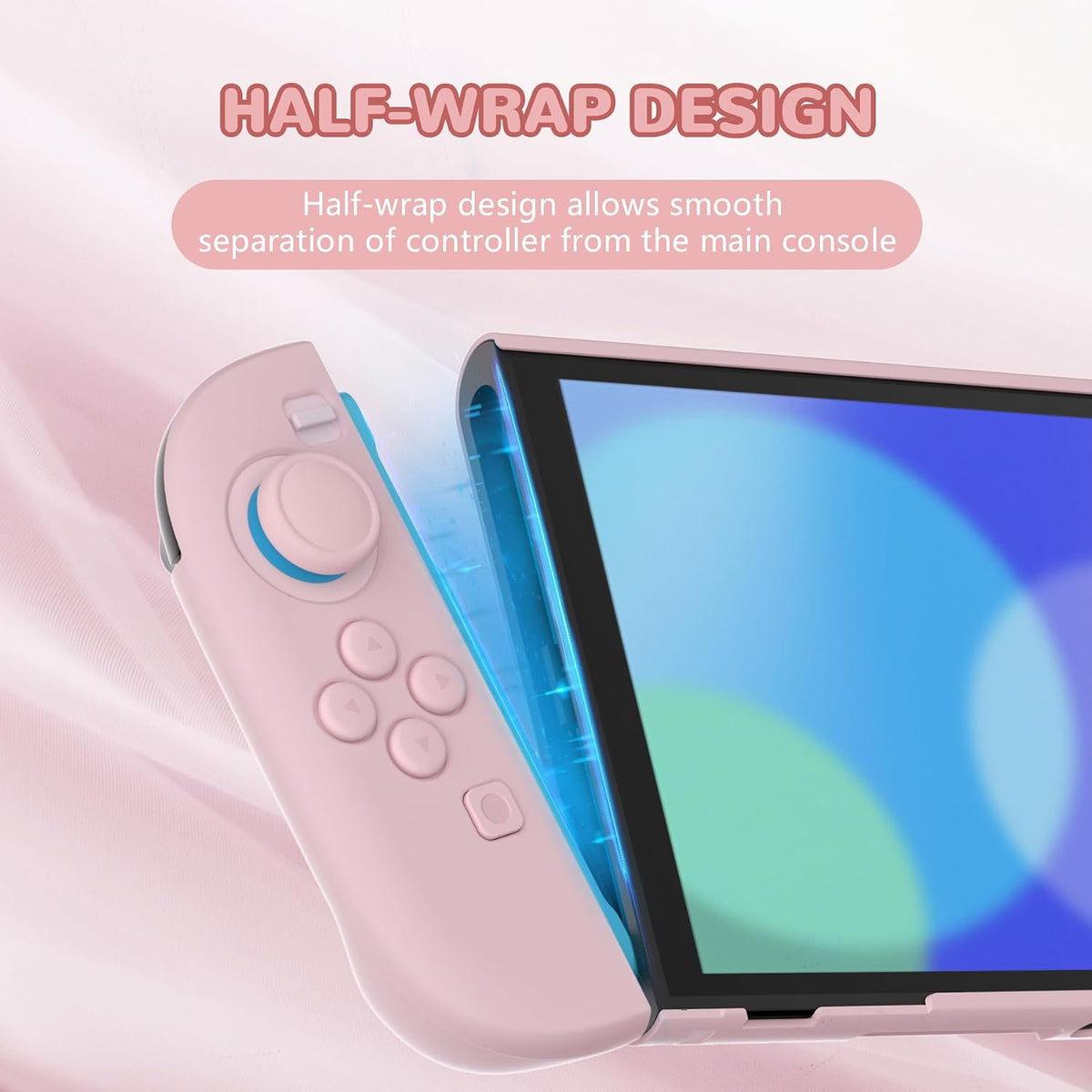 PlayVital Solid Color Series Protective Case for Nintendo Switch 2, Anti-Scratches Hard Shell Dockable Grip Cover with Extra Foldable Stand & Thumb Grips for Nintendo Switch 2 - Cherry Blossoms Pink