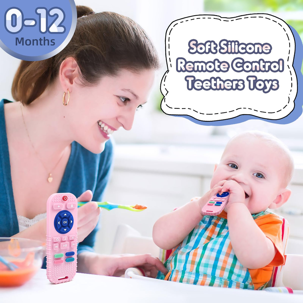 AiTuiTui Baby Teether for Teething Relief Baby Toys 0 3 6 9 12 Months, Sensory Silicone Remote Control Baby Teether Toy for Babies Newborn Infant Boy Girl Autism Toys for Baby Gifts