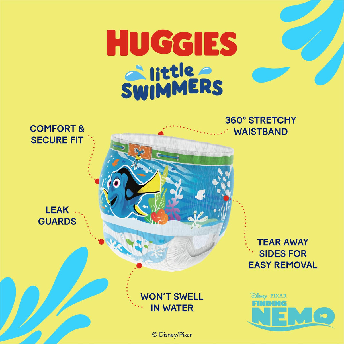 Huggies Little Swimmers, Swim Nappies, Size 5-6 - 33 Pants - Maximum Protection Swimming Nappies with Leak Guards - All-Round Stretchy Waistband