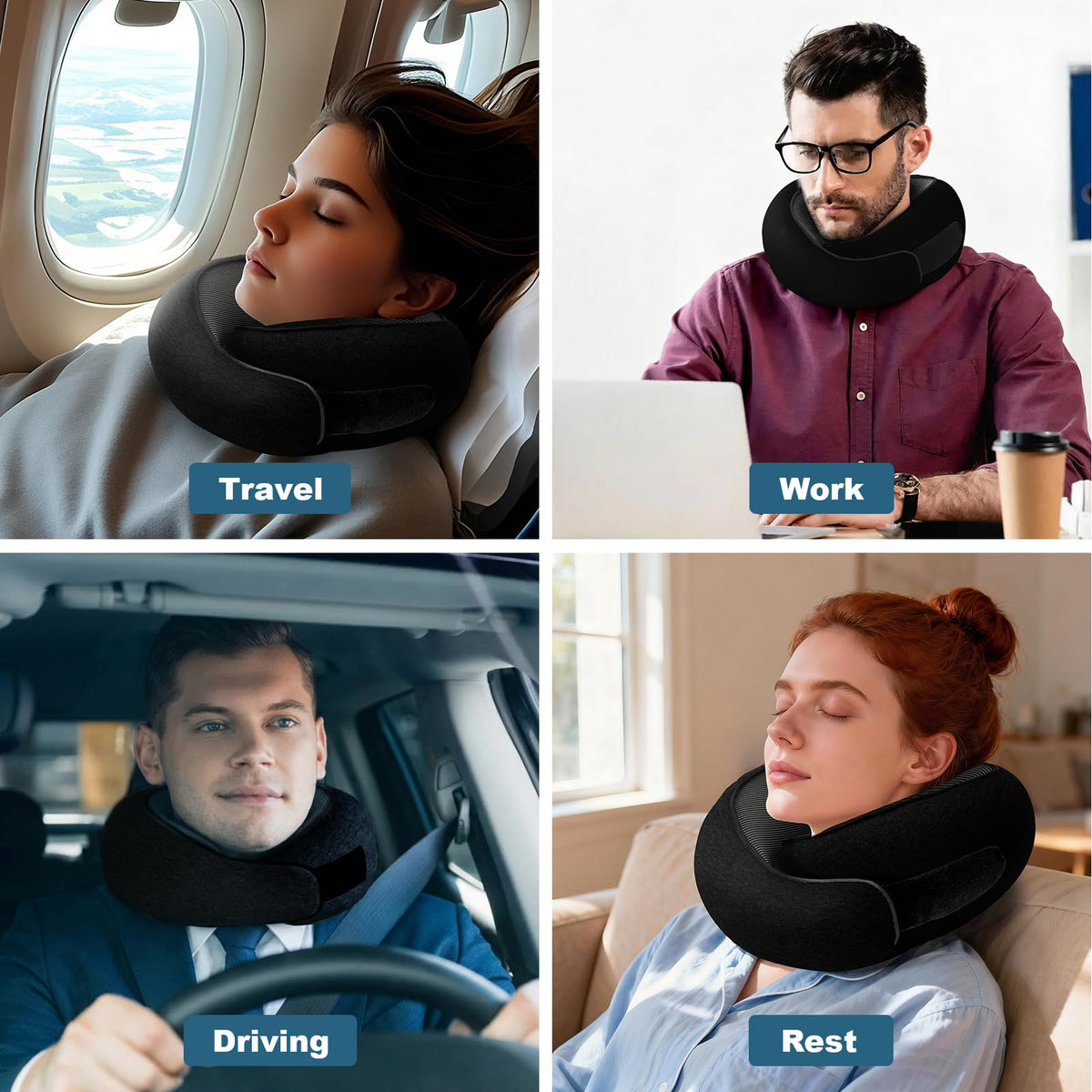 Memory Foam Travel Neck Pillow, 360° Support with Eye Mask&Earplugs