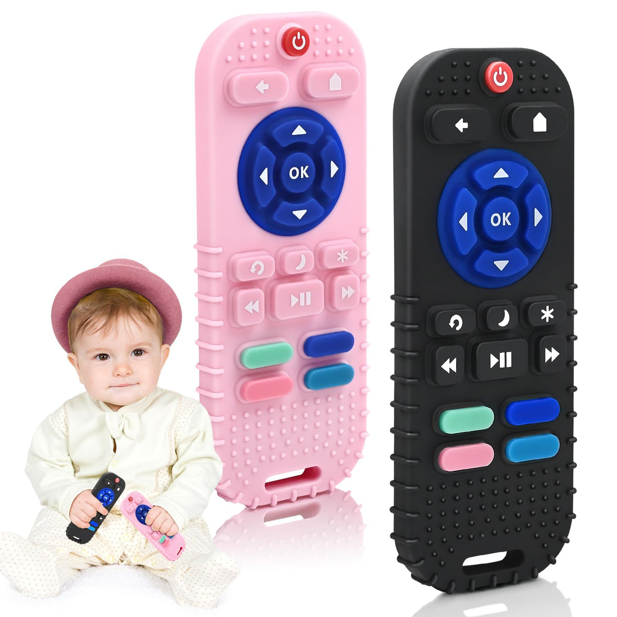 AiTuiTui Baby Teether for Teething Relief Baby Toys 0 3 6 9 12 Months, Sensory Silicone Remote Control Baby Teether Toy for Babies Newborn Infant Boy Girl Autism Toys for Baby Gifts