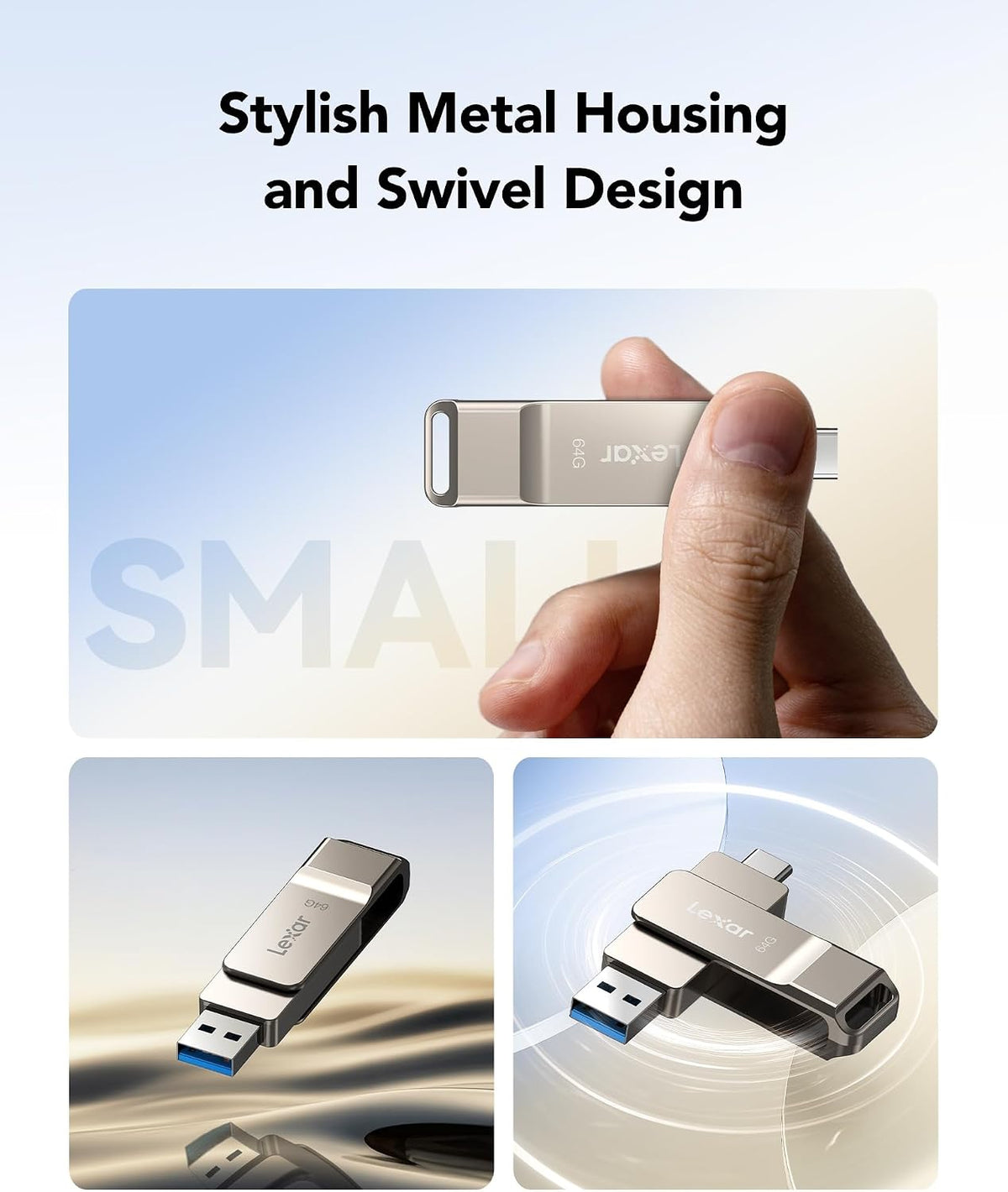 Lexar D40E 64GB Dual USB 3.2 Gen 1 Type-C Jump Drive,Champagne Silver