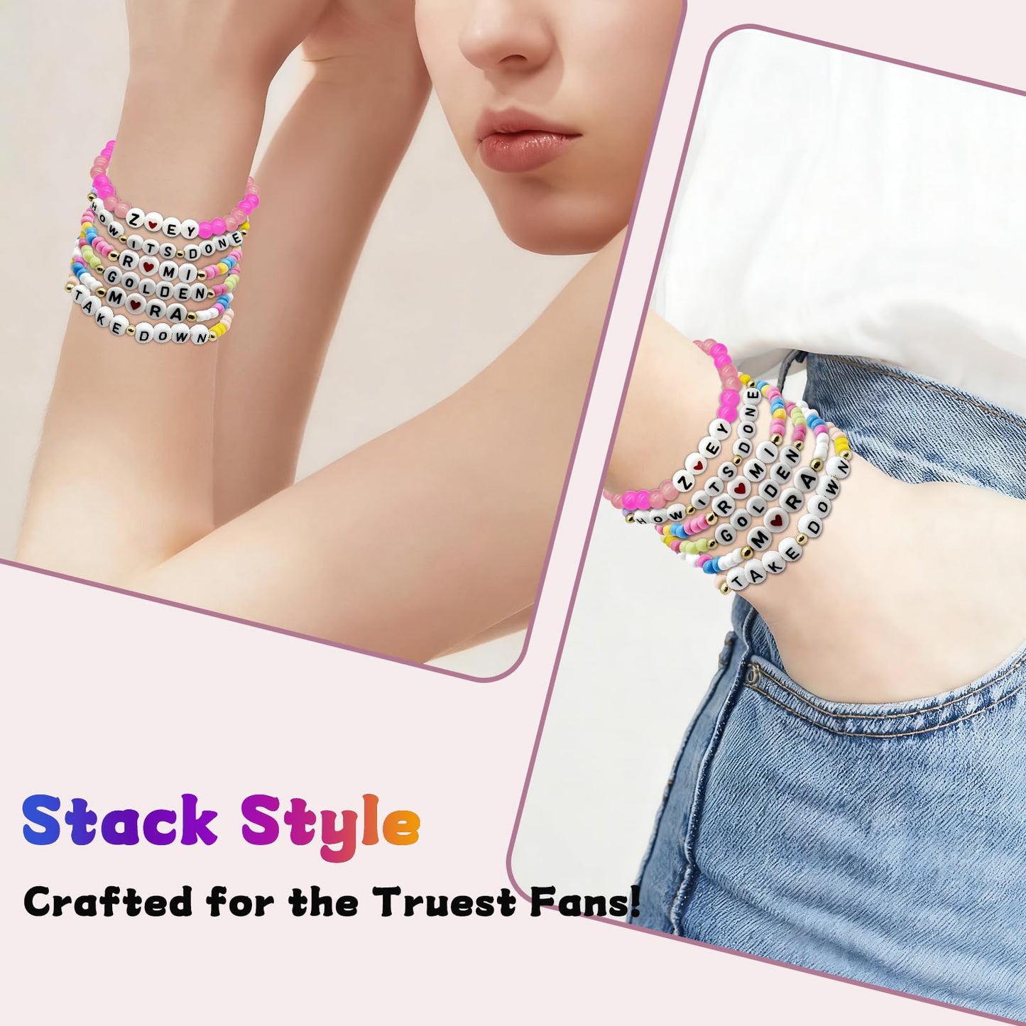 For Grils Bracelet Korea-pop DemOn Friendship Merch Bracelets Stackable Stretch Hunters Singer Inspired Letter Bracelets for Girls Women Fans Valentine's Day Birthday Easter Gifts