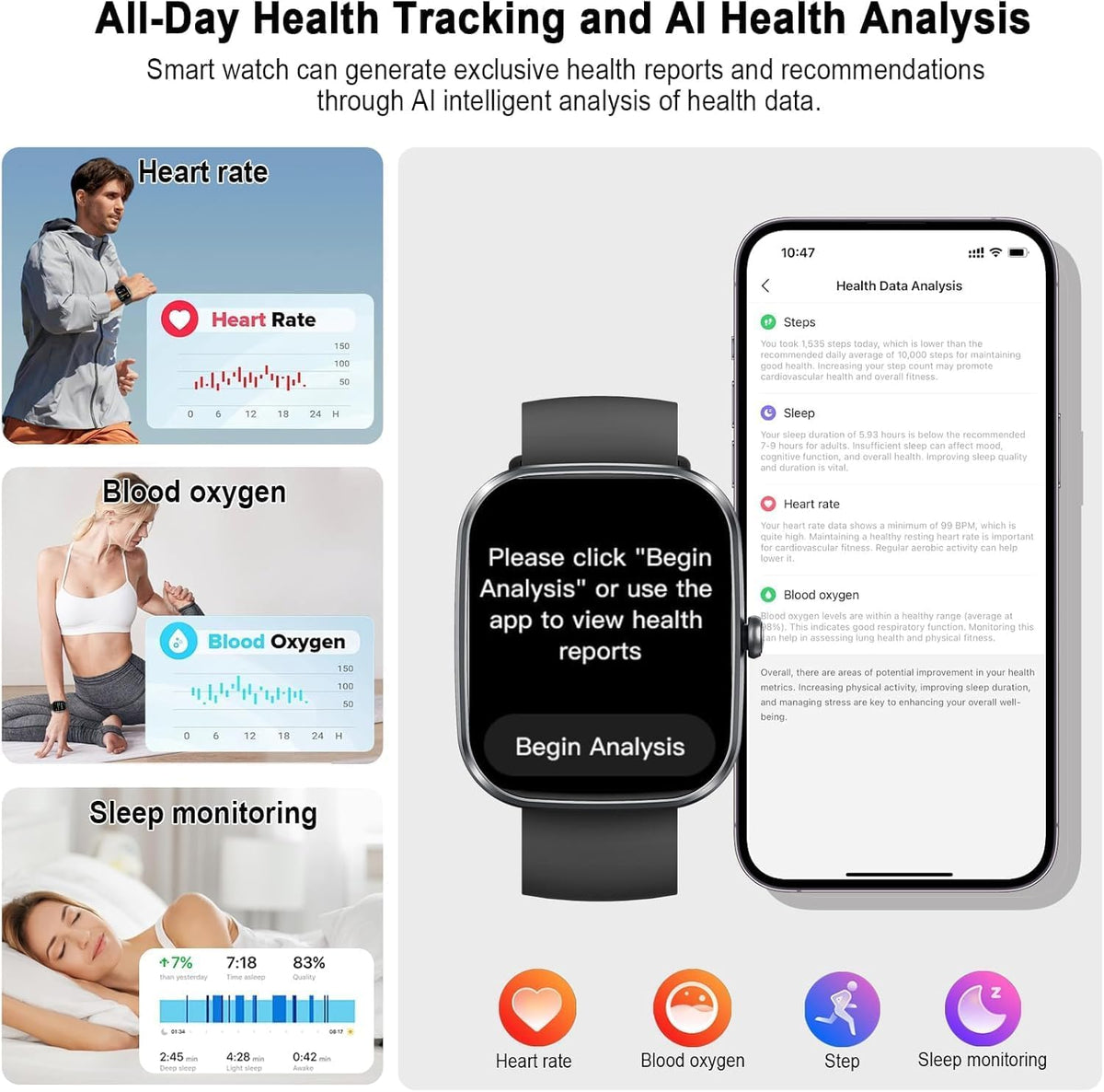 Motast Smart Watch, Fitness Tracker 1.69'' HD for Men Women, Step Counter