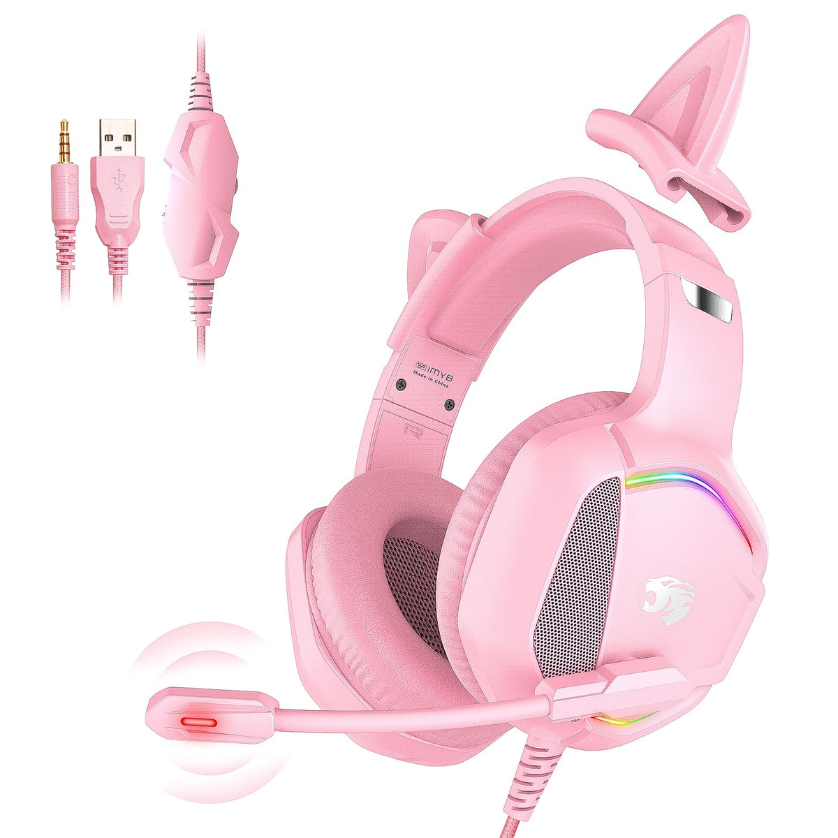 IMYB Gaming Headset with Microphone for Pc, Xbox One Series X/s, Ps4, Ps5, Stereo Wired Noise Cancelling Over-Ear Headphones with Mic, RGB, for Computer, Laptop, Mac, Gamer (White)
