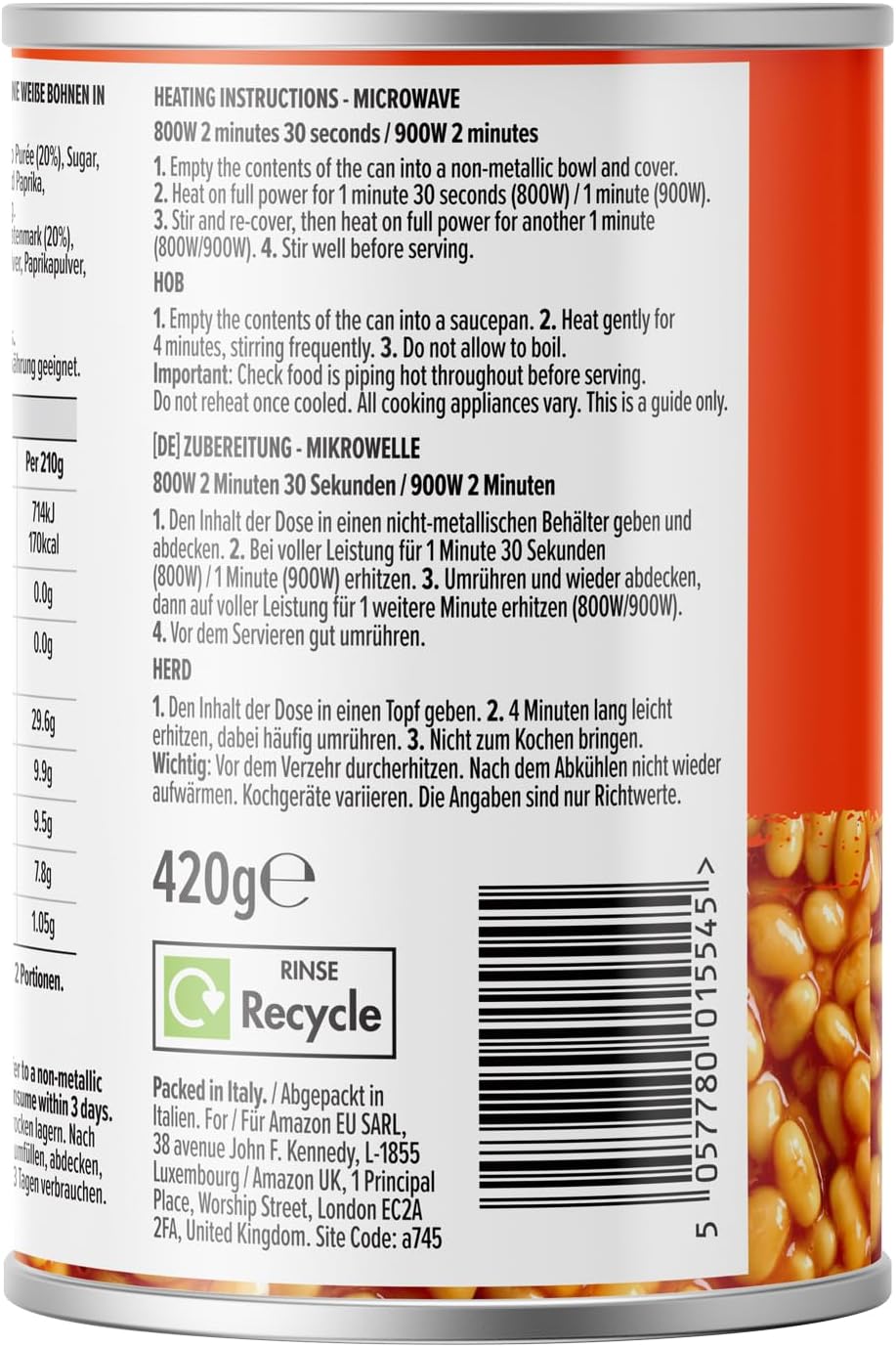 By Amazon Baked Beans in Tomato Sauce, Canned, Vegan, 420g