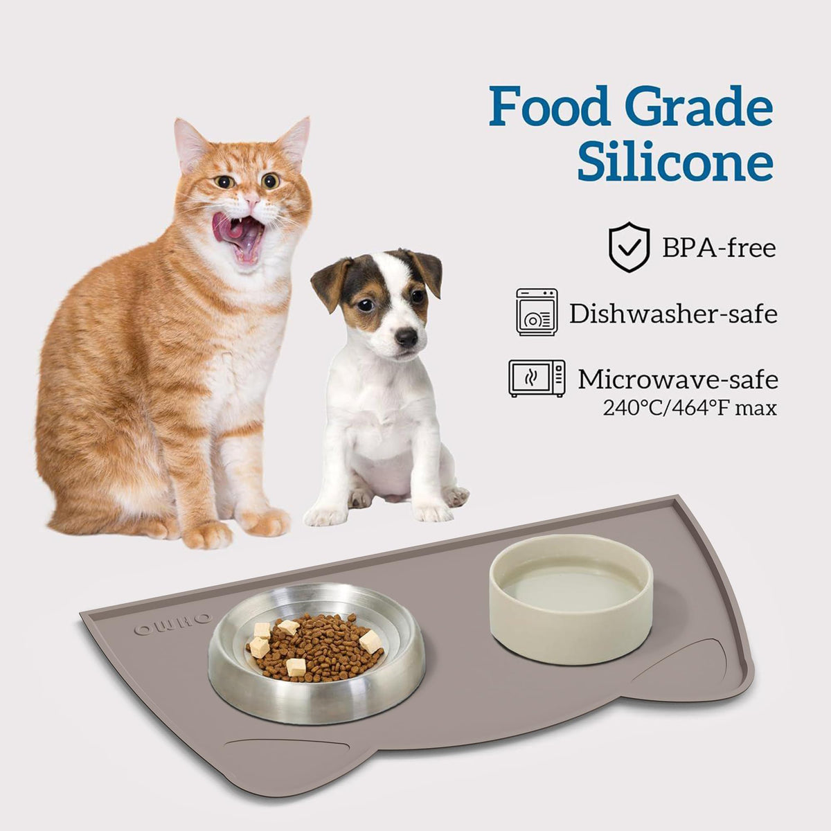 OHMO Silicone Cat Food Mat for Food&Water Bowls, 46x25cm, Camo Green