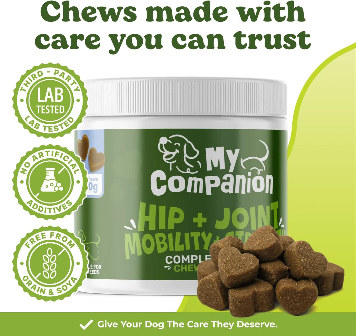 MyCompanion Hip & Joint Supplement for Dogs – Glucosamine, Turmeric & MSM – Supports Mobility, Flexibility & Joint Health – 120 Chicken Flavour Chews, 300g