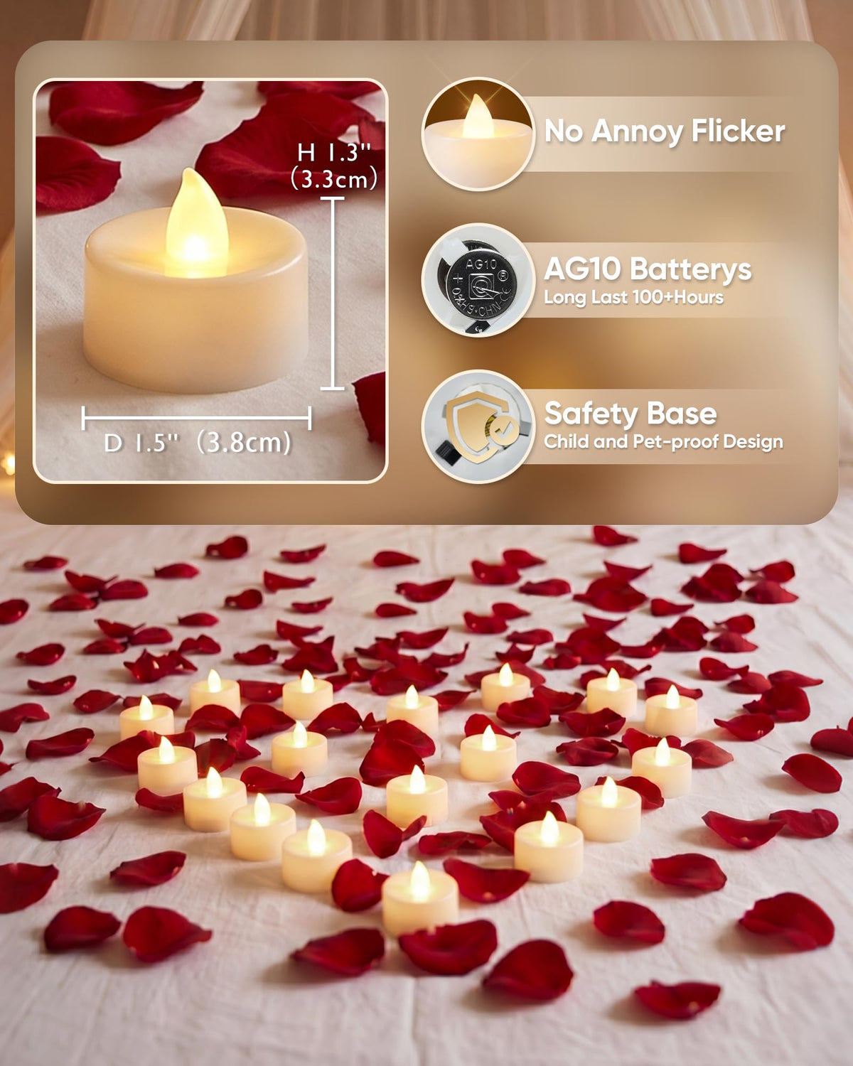 AMAGIC 100 Pack LED Flameless Candle Tea Lights Fake Electric Battery