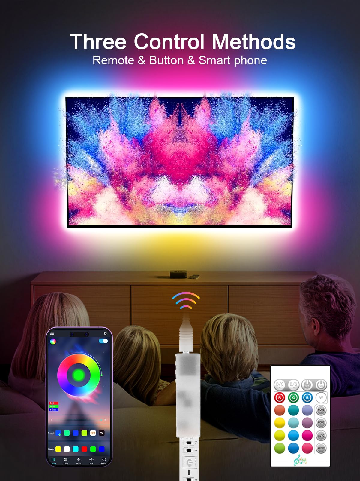KANTUTOE TV Lights, 4m RGB LED Strip Lights for 32-55 Inch TV, Music Sync Bluetooth APP and Remote Control, USB Powered for Gaming/Bedroom