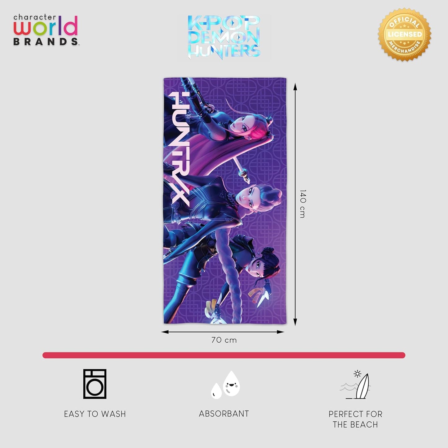 K Pop Demon Hunters Officially Licensed Towel | Super Soft Feel, Clash Design Featuring Zoey, Mira, Rumi | Perfect The Home, Bath, Beach & Swimming Pool | 100% Cotton | 140cm x 70cm
