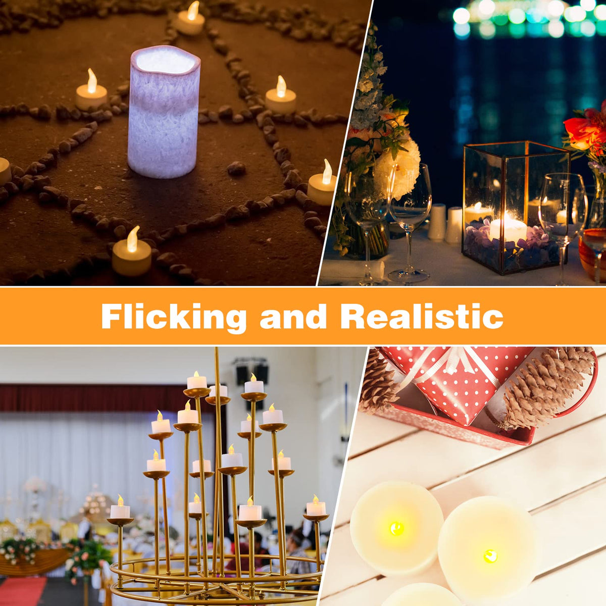 24 Pack LED Tea Lights, Warm White Light, for Decoration