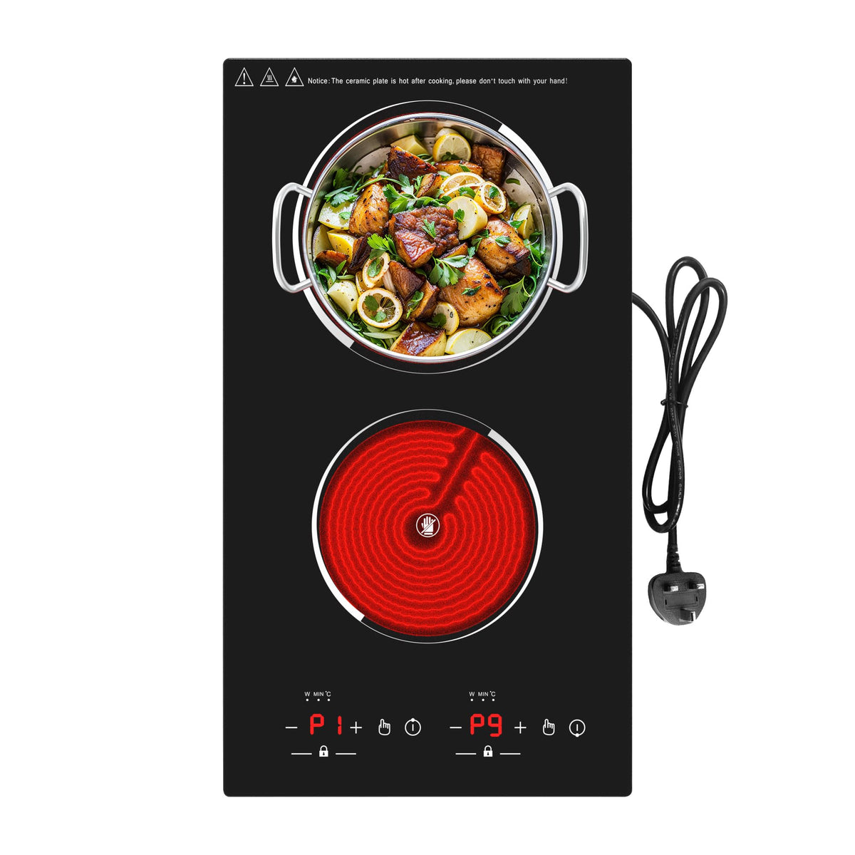 VBGK Double Induction Hob,220V 3600W 2 Ring Induction Hob with Knob Control,9 Power Levels, Kids Lock & Timer,LED Touch Control,Overheat Protection
