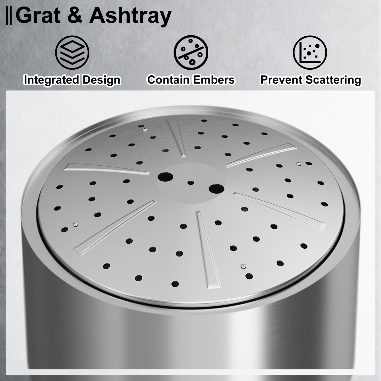 Smokeless Fire Pit with Removable Ash Pan, Fire Pits for Garden Wood Burning, Portable Camping Firepit, for Backyard Patio, Stainless Steel, Waterproof Bag & Poker Included, 50 x 38cm, Silver