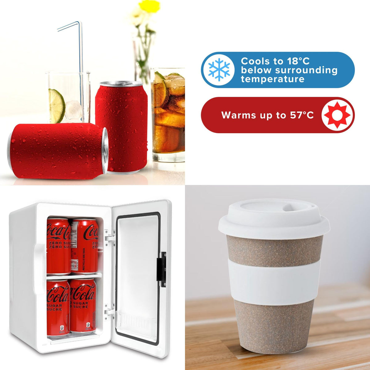 Mini Fridge For Bedrooms 4L Small Fridge 6 Can Table Top Quiet Mini Fridges For Skincare Office Food Drinks Kids Home Car & Travel 12v Portable Cooler Warmer Refrigerator by Coca-Cola, PB Red