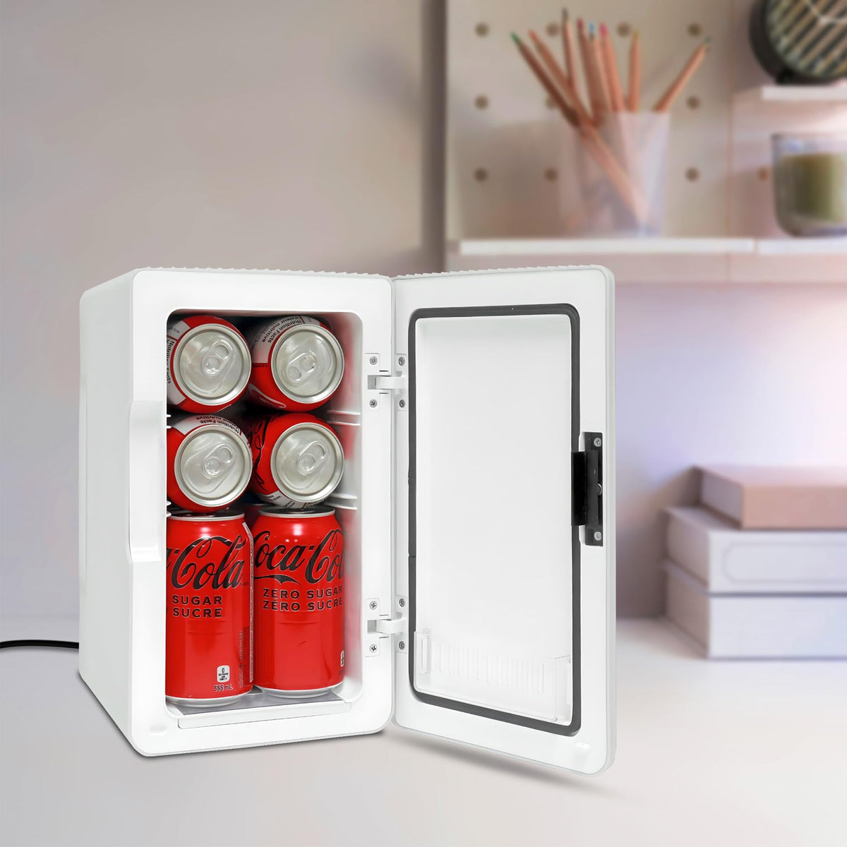 Mini Fridge For Bedrooms 4L Small Fridge 6 Can Table Top Quiet Mini Fridges For Skincare Office Food Drinks Kids Home Car & Travel 12v Portable Cooler Warmer Refrigerator by Coca-Cola, PB Red