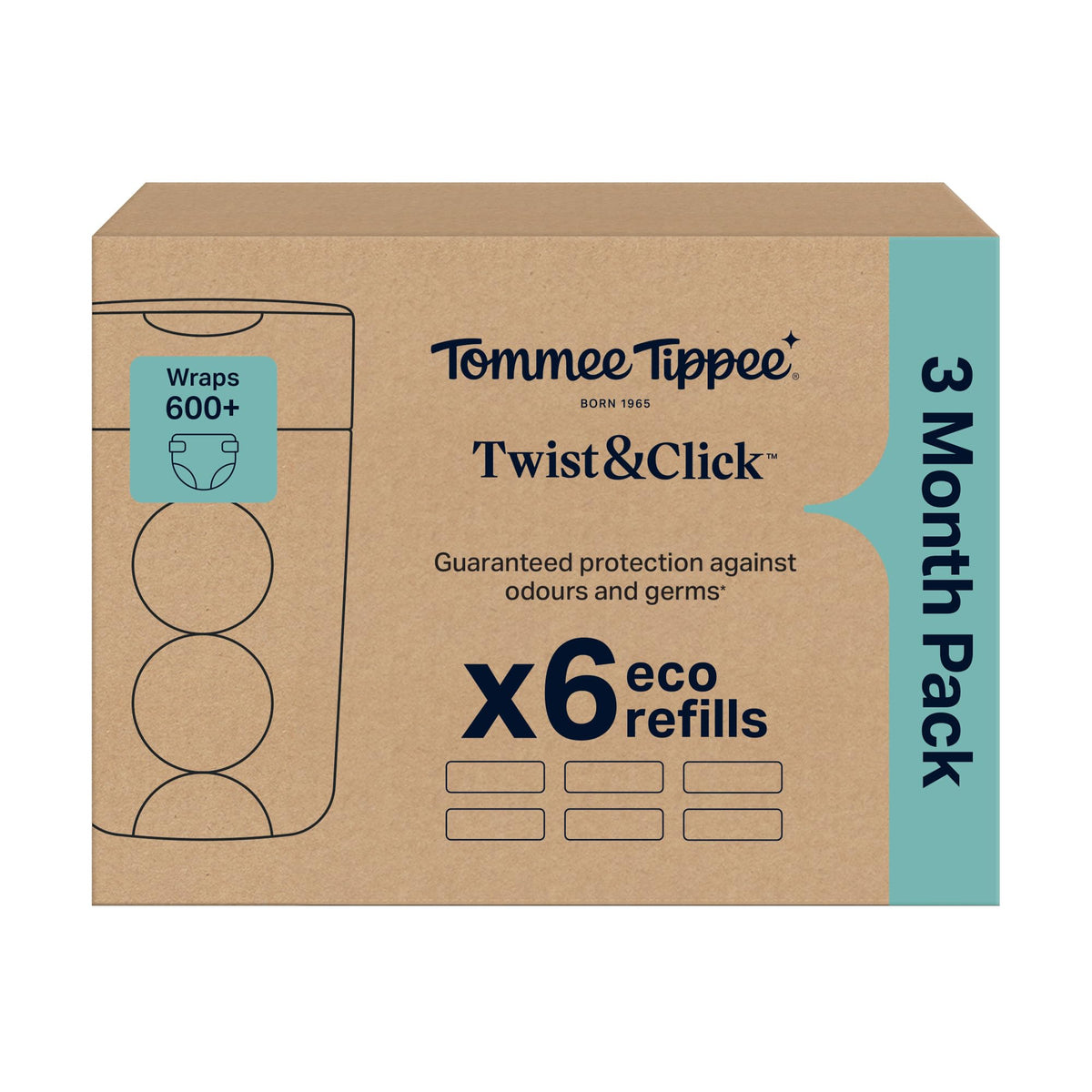 Tommee Tippee Twist & Click Nappy Bin Refill Cassettes Pack of 3