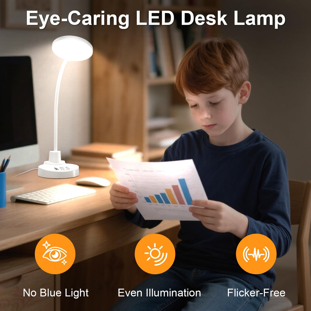 60 LED Desk Lamp with USB Charging Ports – Dimmable Table Lamp with 3 Color Temps, 5 Brightness, 4 Timers, 15W Flexible Gooseneck Light with Base, Eye-Caring Reading Light for Home Office, Bedroom