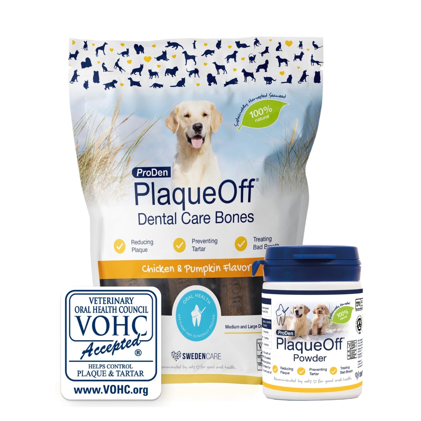 ProDen PlaqueOff Powder for Dogs & Cats, Tartar & Bad Breath Remover 100% Natural Teeth Cleaner and Plaque Remover 60 g