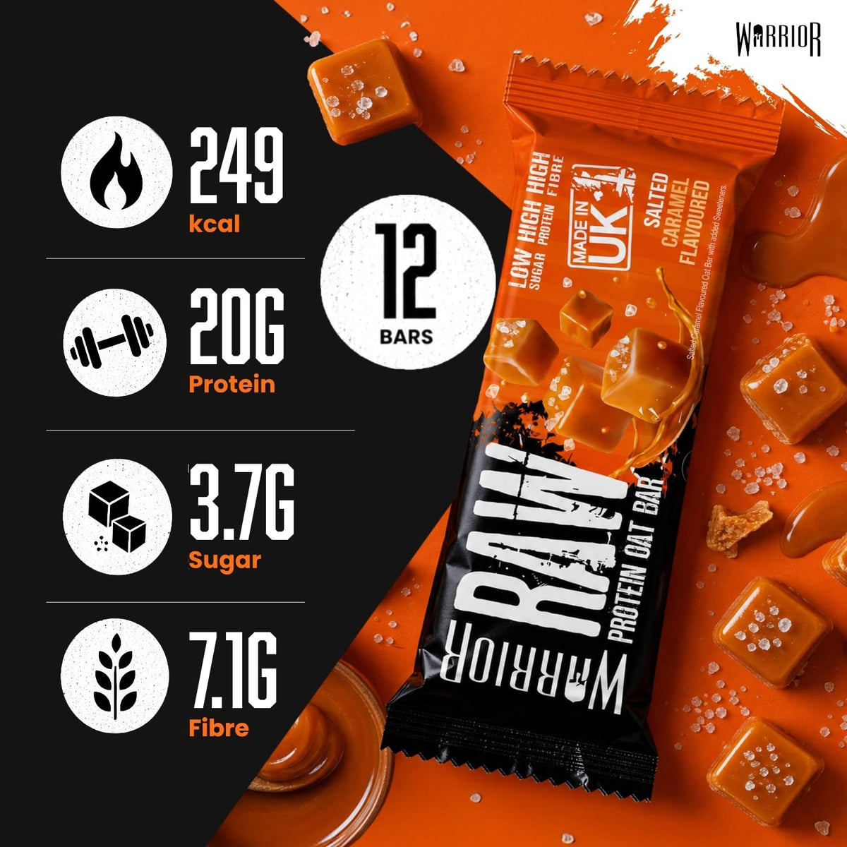 Warrior RAW Protein Bars 12 x 75g High Protein Oat Flapjack Snack