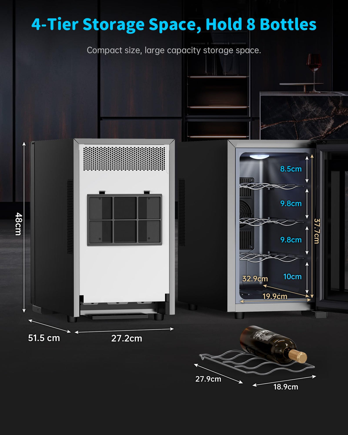 WIE 48L Drinks Fridge with Glass Door, Beer Fridge for 68 Cans or 12 Wine Bottles, Mini Fridge 4-16°C Touch Control, Quiet Beverage Refrigerators with LED Light, Reversible Door for Home, Bar, Office