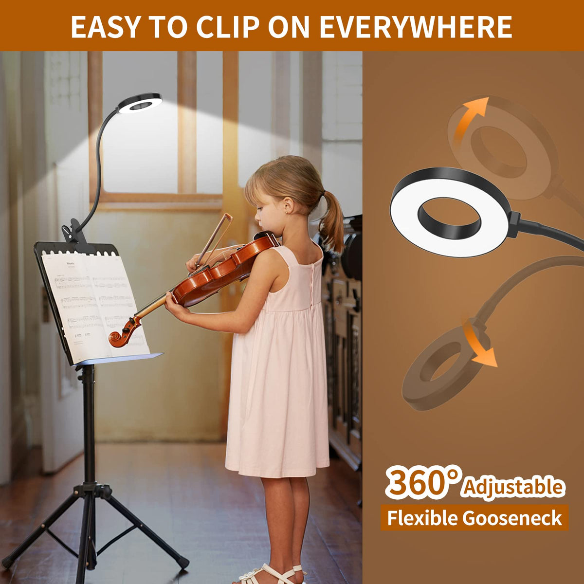 iZELL LED Desk Lamp -【3 Color Modes & 10 Brightness】 Eye Caring Clip on Clamp Light with 70cm Flexible Arm, Book Ring Light with Plug for Home Office, Kids, Reading, Clip on Table, Headboard